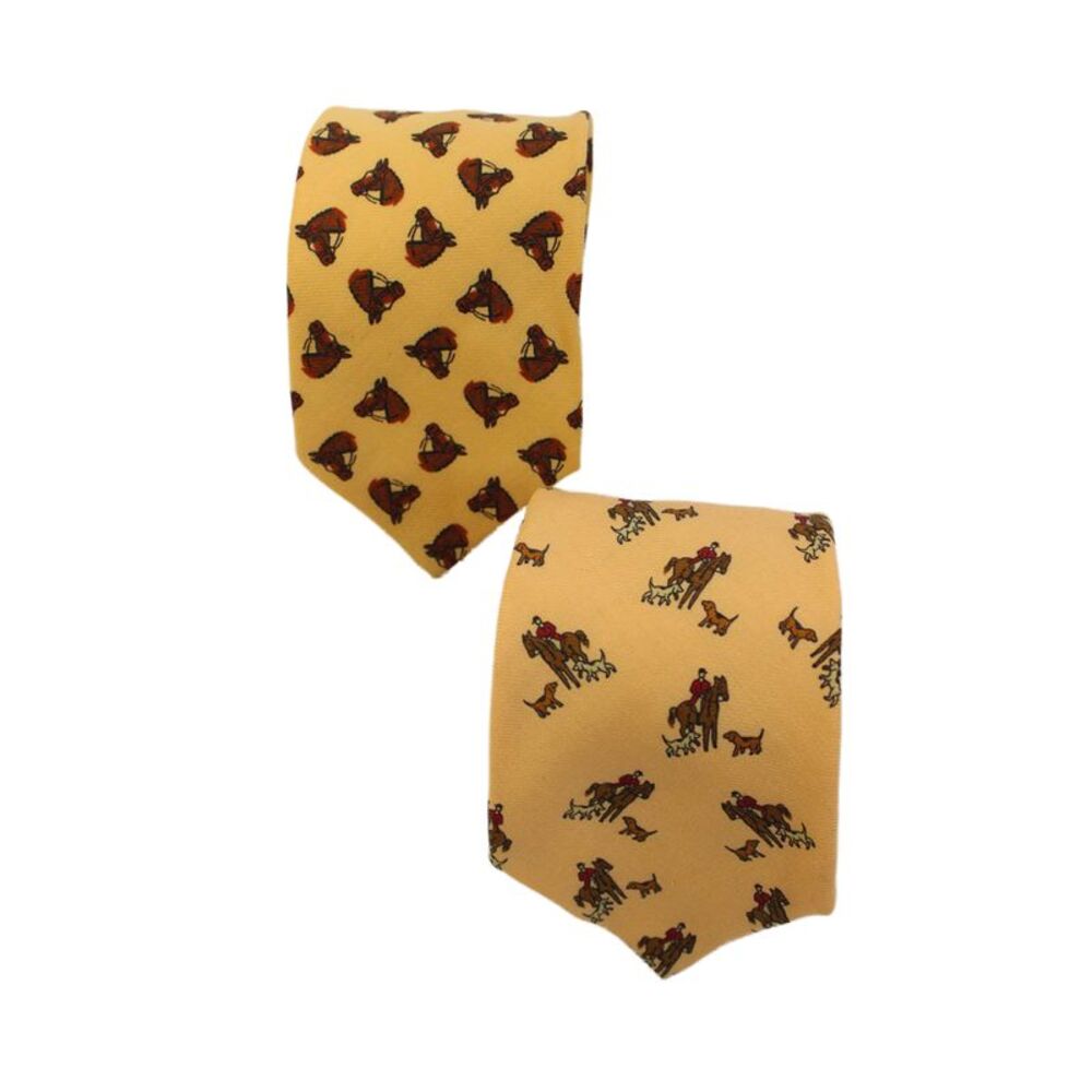 Trevelpan Mens Horse Print Silk Necktie Yellow Set of 2